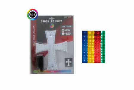 Noutati Real Auto - Cruce luminoasă cu 62 LED-uri RGB 12V - 24V (dimensiuni 245 x 200 mm)