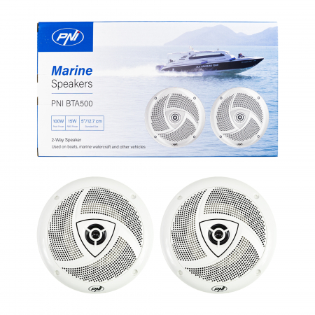 Boxe Auto - Difuzoare coaxiale pentru barci PNI BTA500 100W, 12.7 cm, set 2 buc