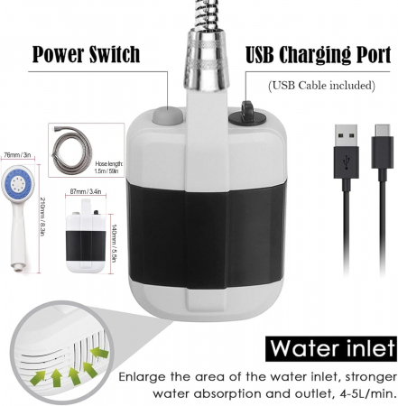 Dus portabil cu Incarcare USB pentru Camping, Calatorii si Gradina - 2200mAh [1]