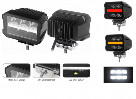 Electronice si electrice auto - Proiector LED cu lumină albă și lumini de zi DRL roșu-portocaliu 12V - 24V E-mark