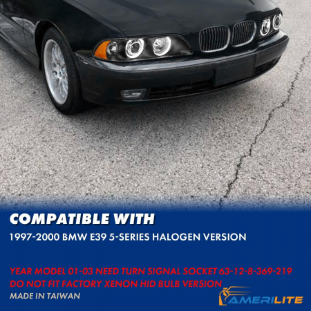 Faruri cu Angel Eyes pentru BMW E39 (1997-2003) Carcasă neagră, lentilă clară, becuri halogen [3]