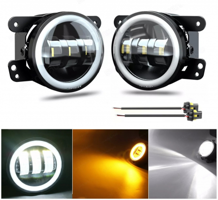 Proiectoare, lampi si leduri - Set proiectoare ceață  LED cu DRL și semnalizare, 30W, 12-24V lumină alb-galbenă, Ø 98 mm, H11 - set de 2 bucăți