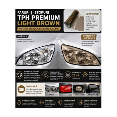 Alte accesorii - Folie protectie faruri si stopuri TPH Premium Light Brown cu regenerare 7.5m x 60cm Cod: TH011