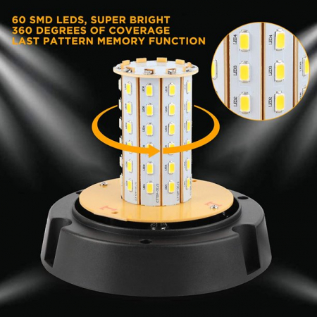 Girofar cu 60 LED, Sapte Мoduri de Lumina, Efect de Rotatie, Montare cu Magnet si Suruburi, 12V - 24V [8]