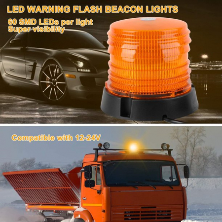 Girofar cu 60 LED, Sapte Мoduri de Lumina, Efect de Rotatie, Montare cu Magnet si Suruburi, 12V - 24V [7]