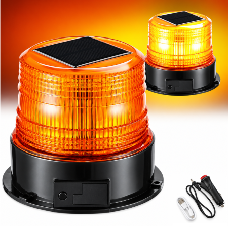 Girofaruri - Girofar LED  Stroboscopic Solar Portocaliu 18 LED, 4 Moduri, 12V, Acumulator, Prindere Magnetica