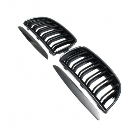 Grile Centrale Duble Pentru BMW Е90 Е91 05-08 Inainte de Facelift Lucios Negru [4]