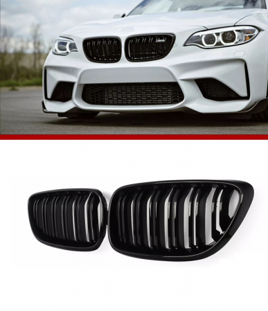 Accesorii pentru exterior - Grile duble pentru BMW F22 F23 F24 F27 E87 2012-2018 lac negru lucios