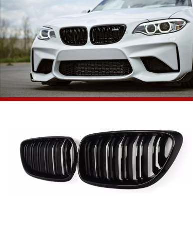 Ornamente auto - Grile duble pentru BMW F22 F23 F24 F27 E87 2012-2018 lac negru lucios