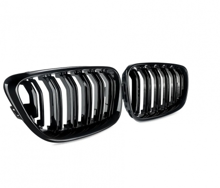 Grile duble pentru BMW F22 F23 F24 F27 E87 2012-2018 lac negru lucios [1]