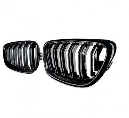 Grile duble pentru BMW F22 F23 F24 F27 E87 2012-2018 lac negru lucios [2]