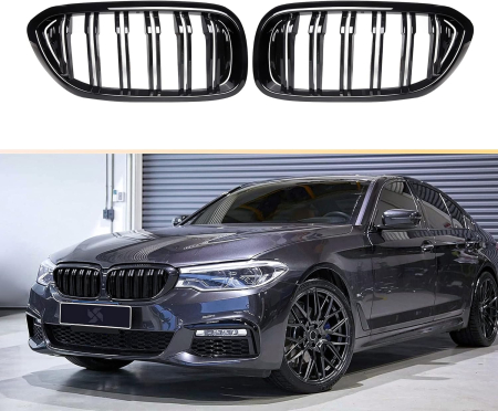 Ornamente auto - Grile duble pentru BMW Seria 5 G30 G31 G38 520i, 523i, 528i, 530i, 535i, 550i, 520d, 530d, 530e, 530eX, 530iX, 550iX (xDrive), 540dX 2017-2019 Luciu Negru