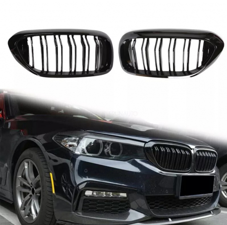 Grile duble pentru BMW Seria 5 G30 G31 G38 520i, 523i, 528i, 530i, 535i, 550i, 520d, 530d, 530e, 530eX, 530iX, 550iX (xDrive), 540dX 2017-2019 Luciu Negru [11]
