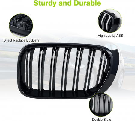 Grile duble pentru BMW X3 X4 Facelift F25 F26 (2014-2017) Luciu Negru [3]