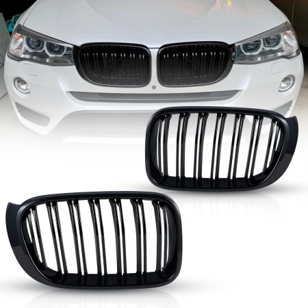 Accesorii pentru exterior - Grile duble pentru BMW X3 X4 Facelift F25 F26 (2014-2017) Luciu Negru