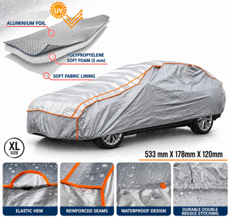 Prelate anti-grindina - Husa Antigrindina pentru Autoturism XXL 533x178x120 cm - Protectie 5 mm Impotriva Grindinei, Ploii, Zapezii si Razelor UV