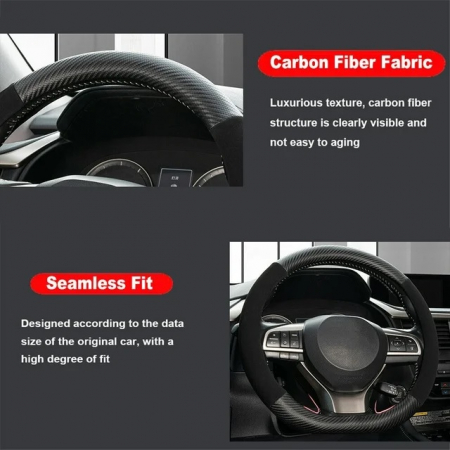 Husă pentru volan, forma D-SHAPE, piele ecologică și velur, universală, neagră cu aspect de carbon, 37-38 cm [4]