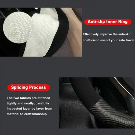 Husă pentru volan, forma D-SHAPE, piele ecologică și velur, universală, neagră cu aspect de carbon, 37-38 cm [3]