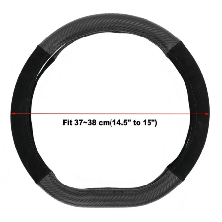 Husă pentru volan, forma D-SHAPE, piele ecologică și velur, universală, neagră cu aspect de carbon, 37-38 cm [5]