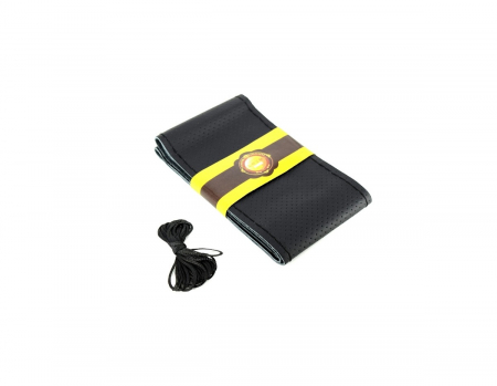Huse volan - Husa volan cu ac si ata din piele cu gaurele, marime M,culoare Negru PREMIUM Cod: LUXFST01
