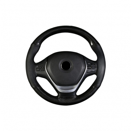 Husa volan cu ac si ata imitatie piele si carbon , marime M, culoare Negru Cod: WK-1012 [1]