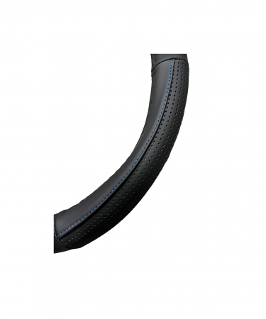 Husa volan din piele cu gaurele, marimea M 37-38 cm - culoare negru cusatura Albastra [1]