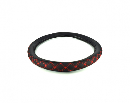 Huse volan - Husa volan imitatie piele marime M culoare negru+cusatura rosie Cod: C203