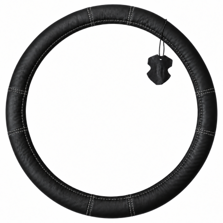 Noutati Flexzon - Husa volan pentru camion din piele naturala, 44-46 cm, Negru cu cusaturi gri