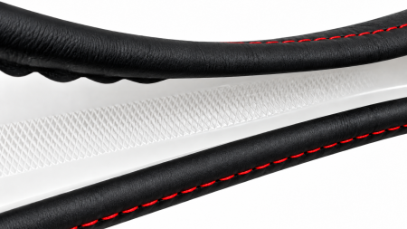 Husa volan pentru camion din piele naturala, 44-46 cm, Negru cu cusaturi rosii [4]