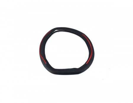 Huse volan - Husa volan sport tesit din imitatie piele marimea M Culoare:negru+cusatura rosie Cod:FX99