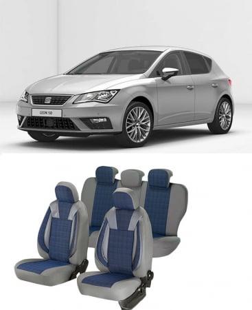 Huse scaune auto dedicate Seat Leon 2013 - 2019 Premium cu insertii piele [2]