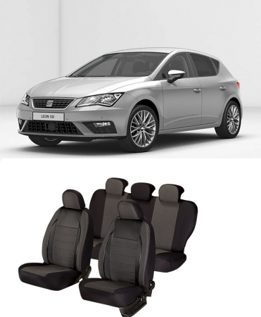 Huse scaune auto dedicate Seat Leon 2013 - 2019 Premium cu insertii piele [1]