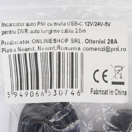 Incarcator auto PNI cu mufa USB-C 12V/24V - 5V, pentru DVR auto, lungime cablu 3.5m [4]
