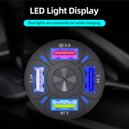 Incarcator auto USB cu lumina LED, 3A, QC3.0, 4 porturi USB, Incarcare rapida, Negru [2]