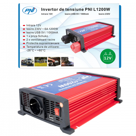 Invertor de tensiune PNI L1200W alimentare 12V iesire 230V [9]