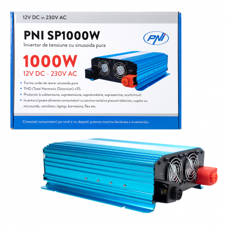 Invertor de tensiune PNI SP1000W cu sinusoida pura, alimentare 12V sinus pur [7]