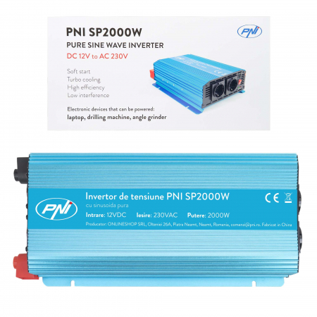 Invertor de tensiune PNI SP2000W cu sinusoida pura, intrare 12V DC, iesire 230V AC, putere 2000W [8]