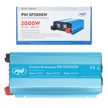 Invertor de tensiune PNI SP2000W cu sinusoida pura, intrare 12V DC, iesire 230V AC, putere 2000W [7]