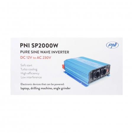 Invertor de tensiune PNI SP2000W cu sinusoida pura, intrare 12V DC, iesire 230V AC, putere 2000W [14]