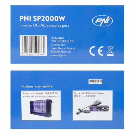 Invertor de tensiune PNI SP2000W cu sinusoida pura, intrare 12V DC, iesire 230V AC, putere 2000W [10]