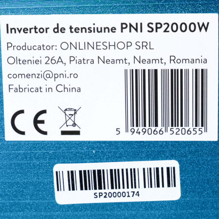 Invertor de tensiune PNI SP2000W cu sinusoida pura, intrare 12V DC, iesire 230V AC, putere 2000W [12]