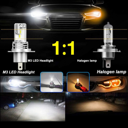 Becuri LED H4 M3, 5000lm 6500K 12V 24V 50W Pentru Masina Motocicleta Camoiane [9]