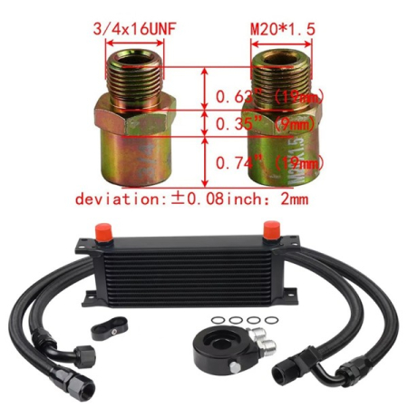 Kit complet radiator ulei universal din aluminiu, 16 randuri, 330 x 50 x 115 mm, AN10 37°, cu furtunuri si adaptor pentru filtru de ulei, negru [3]