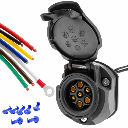 Accesorii Remorca - Kit Priza Remorca 7 Pini cu Cablaj si Conectori, Mufa Auto pentru Remorca, Rulota, Platforma, Carlig Remorcare