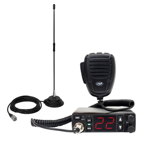 Electronice si electrice auto - Kit Statie radio CB PNI Escort HP 5500, 4W, 12V/24V, ASQ si Antena CB PNI Extra 40, SWR 1.0, fibra de sticla, cu magnet