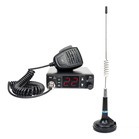 Electronice si electrice auto - Kit Statie radio CB PNI Escort HP 5500 cu antena CB PNI ML29, 34 cm, cu baza magnetica, negru