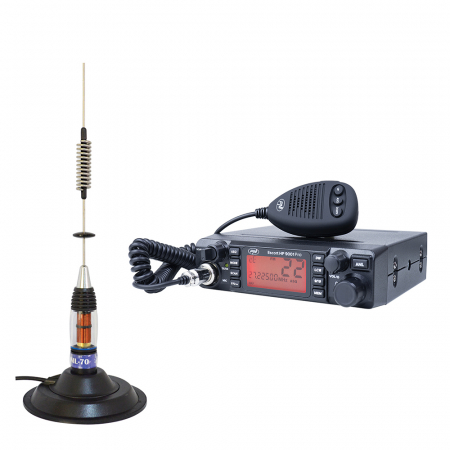 Statie  Radio - Kit Statie radio CB PNI ESCORT HP 9001 PRO ASQ reglabil, AM-FM, 12V, 4W + Antena CB PNI ML70 26-30MHz, 200W, 70cm, magnet 145 mm inclus
