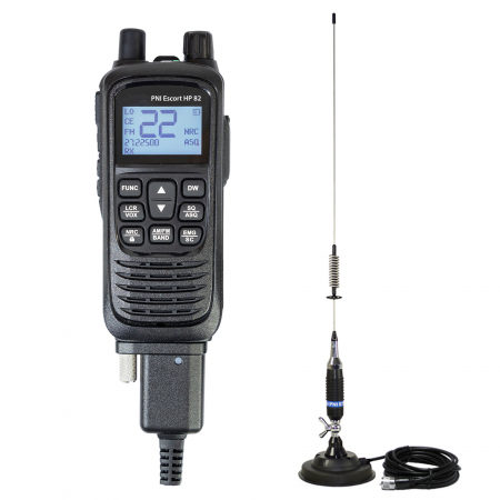 Electronice si electrice auto - Kit Statie radio CB portabila PNI Escort HP 82, multi standard, 4W, 12V, AM-FM si antena CB PNI S75, 75cm, cu magnet inclus