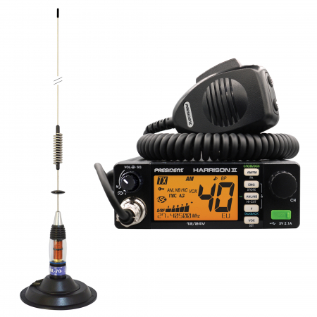 Statie  Radio - Kit Statie radio CB President HARRISON II ASC + Antena CB PNI ML70, lungime 70cm, 26-30MHz, 200W