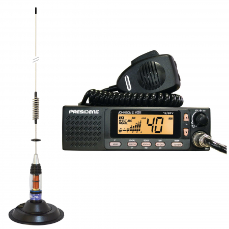 Kit Statie radio CB President Johnson II ASC + Antena CB PNI ML70, lungime 70cm, 26-30MHz, 200W [0]